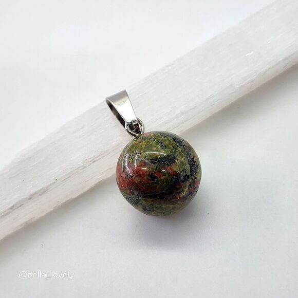 Unakite Jasper Stone Ball Pendant Prism Magic Handmade .97" Hippie Healing - Picture 2 of 3